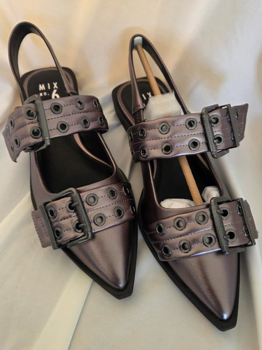 Mix No. 6 Gunmetal Moto Flats | Pointed Toe | Grommet Detail | Edgy Ballet Flats